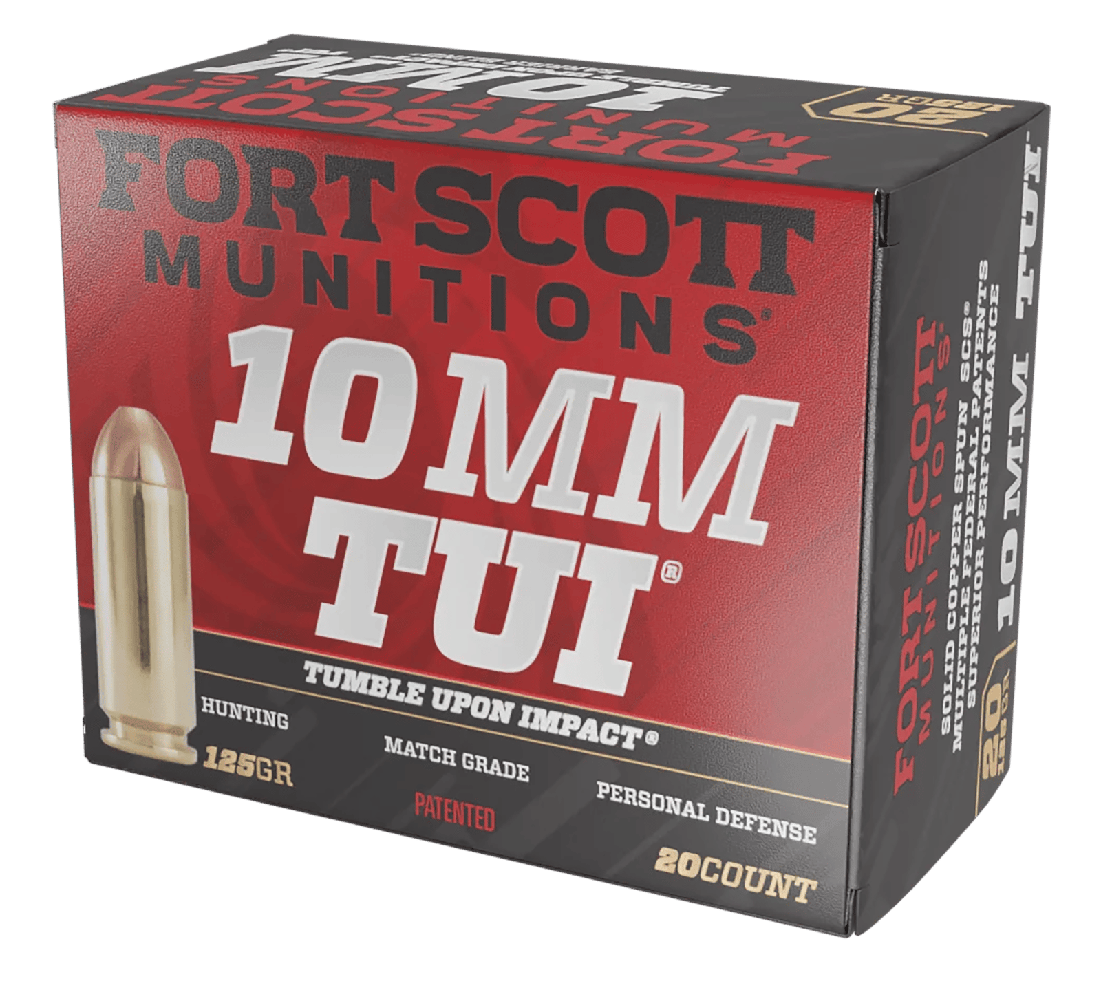 Fort Scott Munitions 10MM124SCV Tumble Upon Impact (TUI)  10mmAuto 125gr Solid Copper Spun 20 Per Box/25 Case