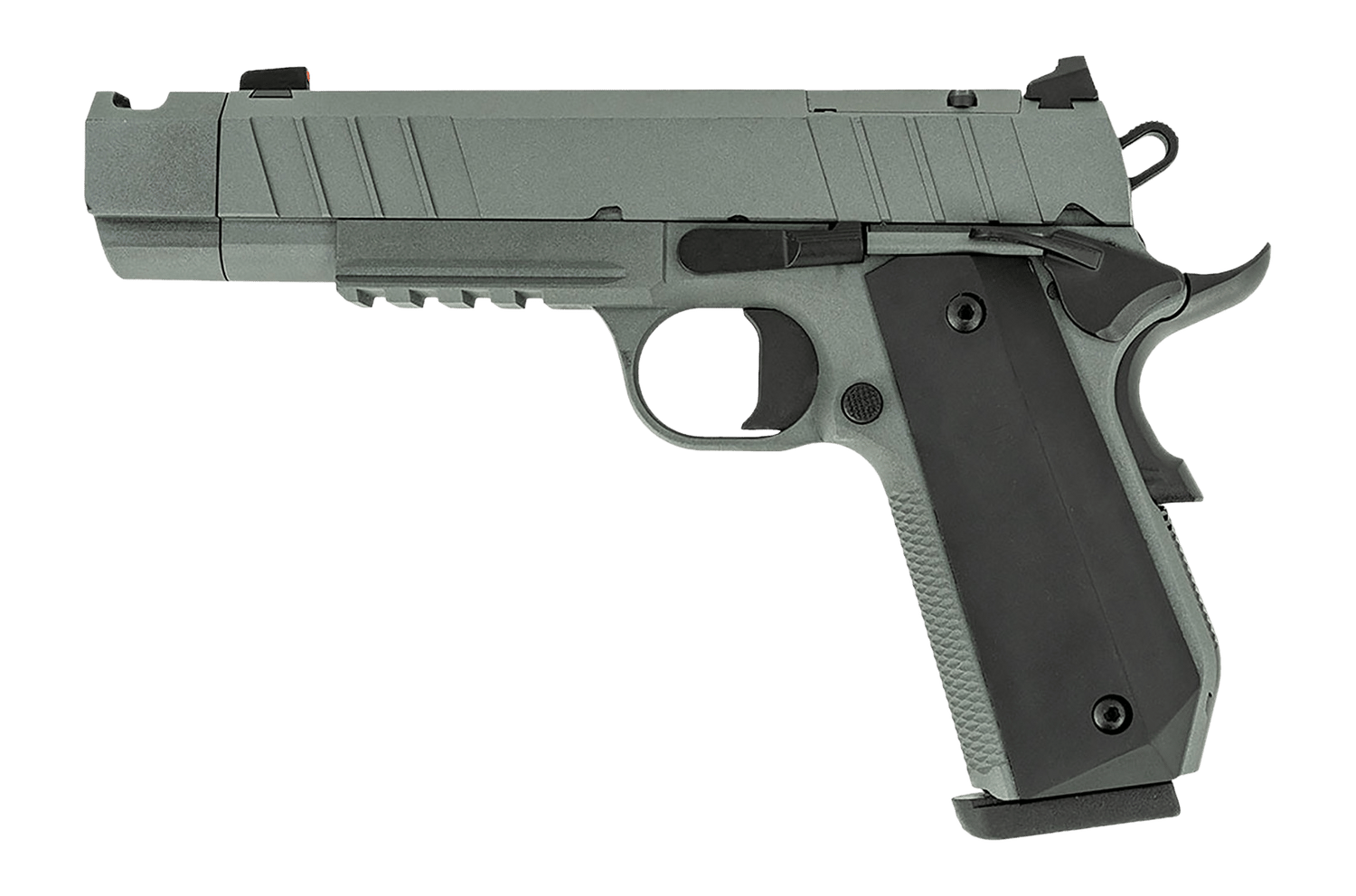Tisas Arms 10100135 1911 Night Stalker Carry 45 ACP 8+1 4.25" Black Bull Barrel, Gray Cerakote Carbon Steel Serrated Slide, Gray Cerakote Carbon Steel Frame w/Beavertail & Picatinny Rail, Black Rubber