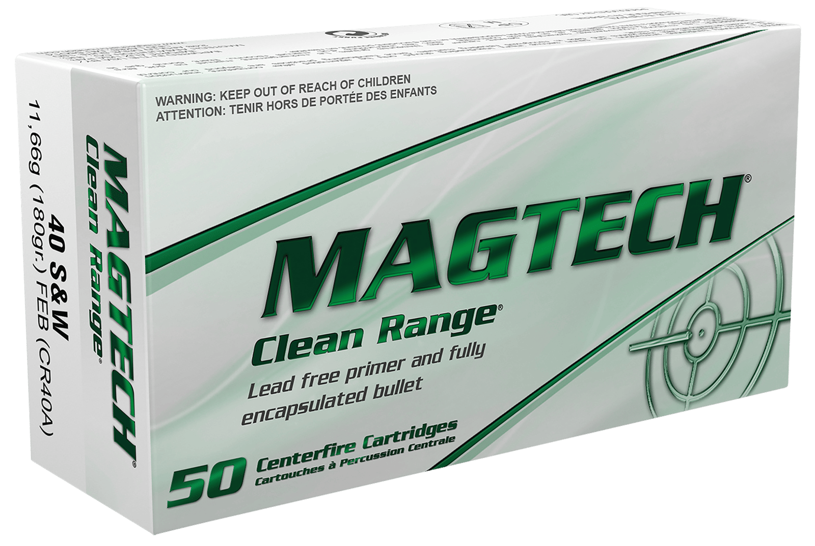 Magtech CR40A Clean Range  40S&W 180gr Fully Encapsulated Bullet Flat 50 Per Box/20 Case