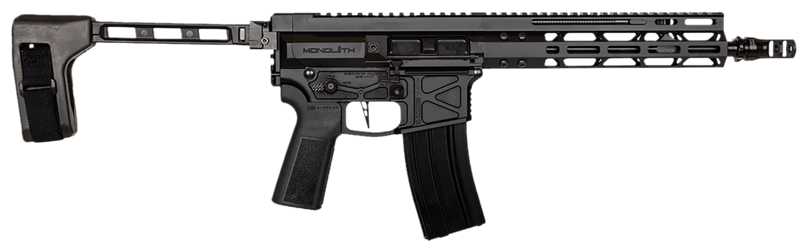Global Ordnance LLC 197892004862 Monolith 15P 5.56x45mm NATO 30+1 12.50" Black Mono Barrel, M-LOK Handguard, Black Aluminum Picatinny Rail Receiver, SB Tactical Brace, B5 P-Grip 23 Grip