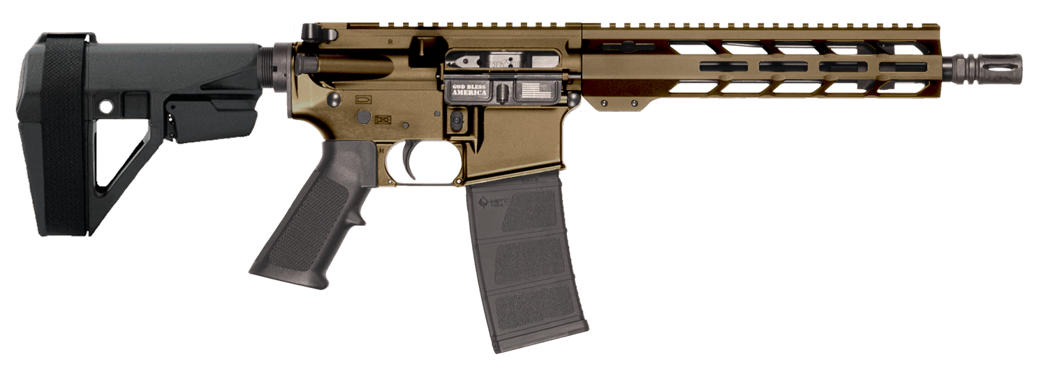 Patriot Ordnance Factory 02540 P-15  Sports South Exclusive 5.56 NATO 30+1 10.50" Black Threaded Barrel, Burnt Bronze Cerakote Aluminum Receiver w/Picatinny Rail, M-LOK Handguard, Black Polymer SB Tac