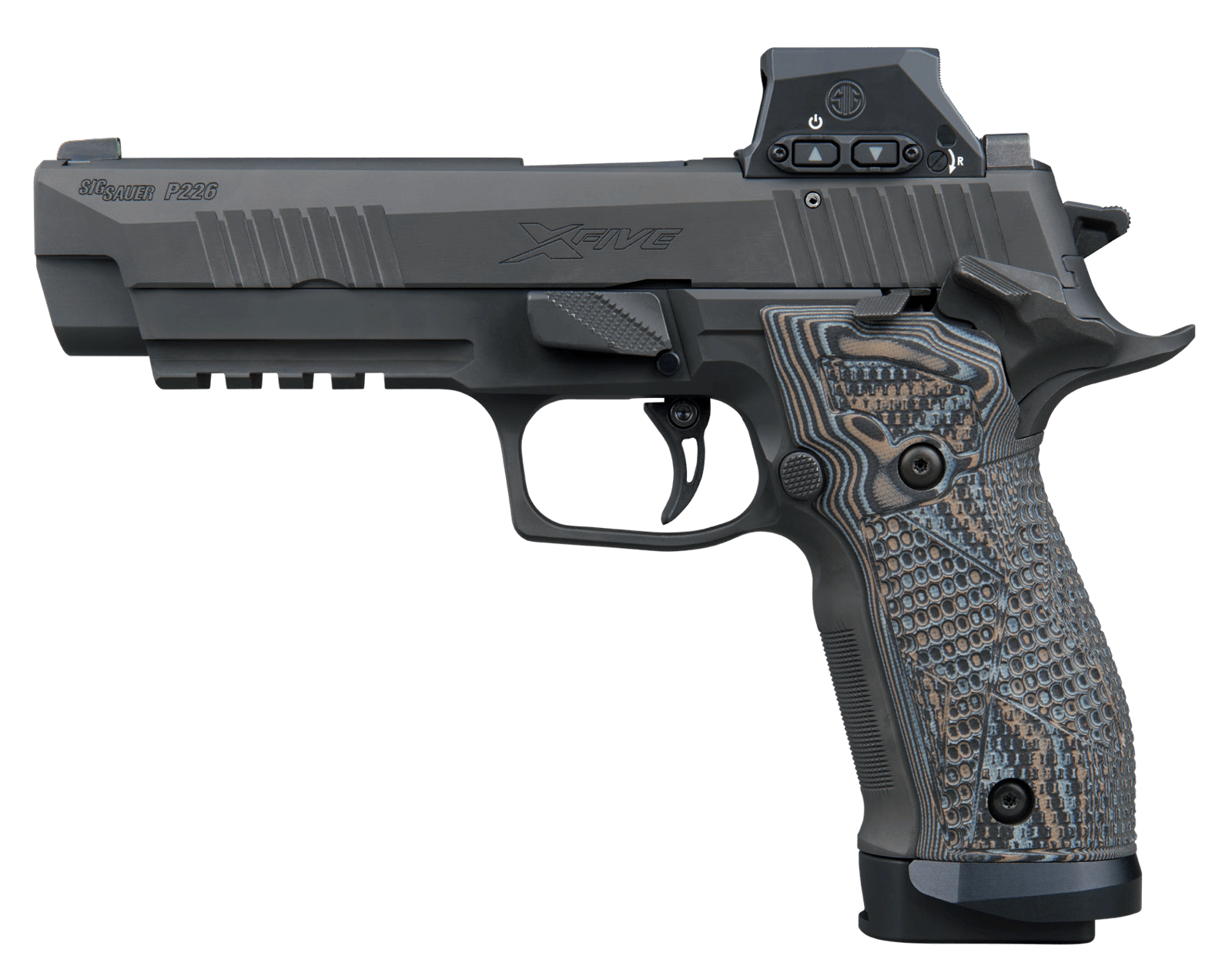 Sig Sauer 226X59XTMSAORXSL P226 XFive Extreme 9mm Luger 20+1 5" Bull Barrel, Black Nitron Stainless Steel Serrated w/Optic Slide, Black Nitron Stainless Steel Frame w/Beavertail & Picatinny Rail, Cust