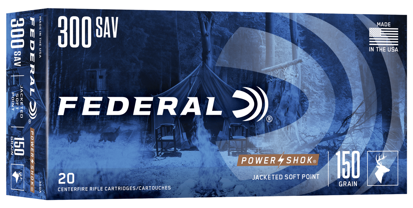 Federal 300A Power-Shok  300Savage 150gr Jacketed Soft Point 20 Per Box/10 Case