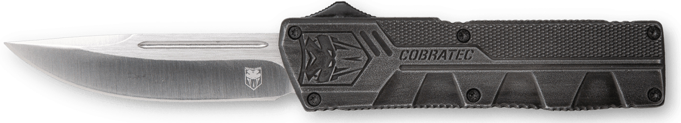 CobraTec Knives SWCTLWDNS Lightweight  3.25" OTF Drop Point Plain D2 Steel Blade/Stonewashed Aluminum Handle Includes Pocket Clip