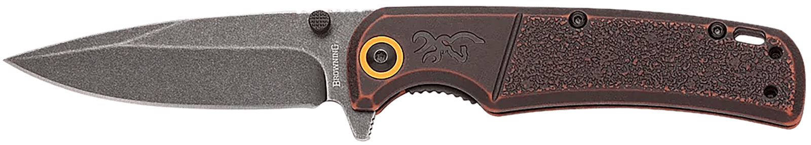 Browning 003220581 Buckmark  EDC Slim 3.13" Folding Drop Point Plain Black Stonewashed D2 Steel Blade, Bronze Stonewashed Polymer Handle