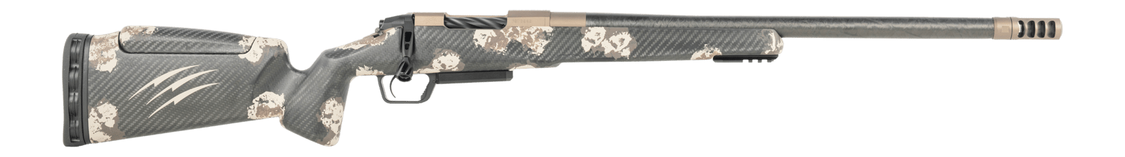 Fierce Firearms  CT Rival XP 2.0 6.5 PRC 20" Carbon Fiber Threaded Barrel, Smoked Bronze Cerakote Titanium Drilled & Tapped Receiver, Integral Rail Forend, Desert Shadow Camo Adj Comb Carbon Fiber Sto