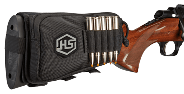 Hunters Specialties 01620 Buttstock Shell Holder  W/Pouch Holds 5 Cartridges Black Polyester