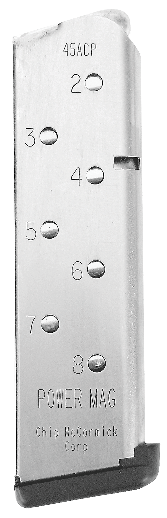 CMC Products 14131 Power Mag  8rd 45 ACP Fits 1911 Government Stainless Steel w/ Black Base Pad
