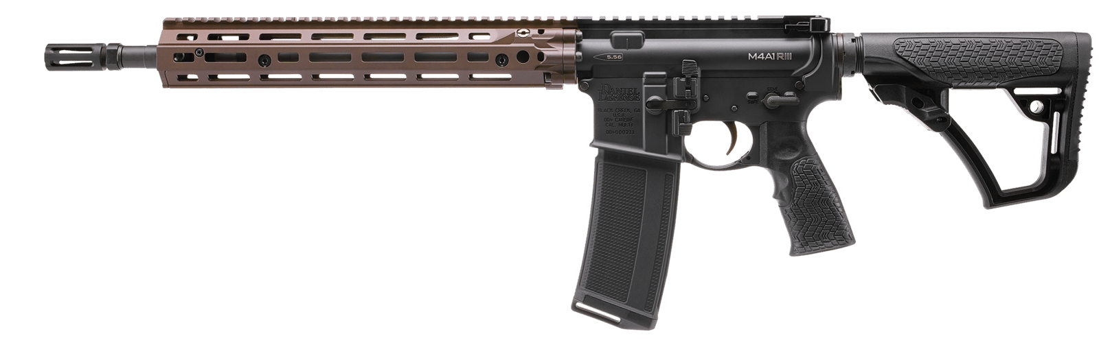 Daniel Defense 0219104238047 M4A1 RIII 5.56x45mm NATO 14.50" 30+1, Black Rec/Furniture, OEM Stock & Grip, 12.50" FDE M-Lok Handgaurd, Ambi Controls, Pinned & Welded Flash Hider