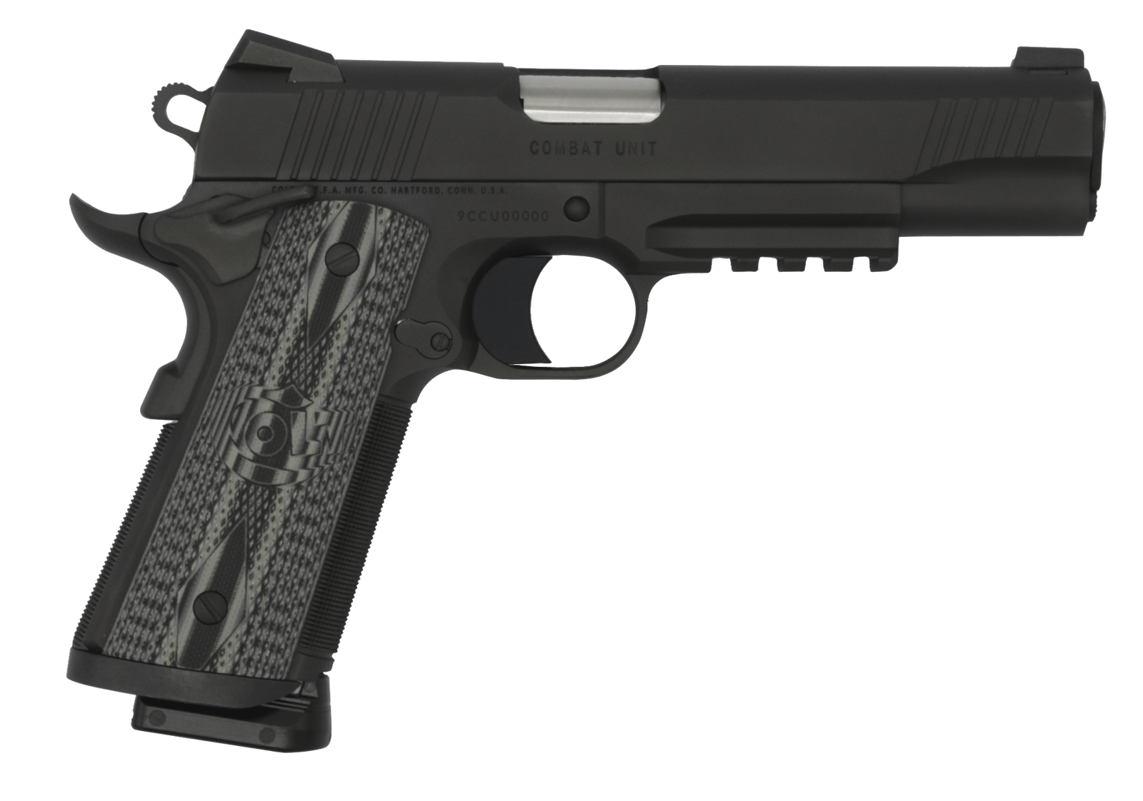 Colt Mfg O1082RGCCU CCU Rail Government 9mm Luger 9+1 5" National Match Barrel, Matte Black DLC Serrated Stainless Steel Slide & Frame w/Picatinny Rail, Black Scalloped G10 Grip, Ambidextrous