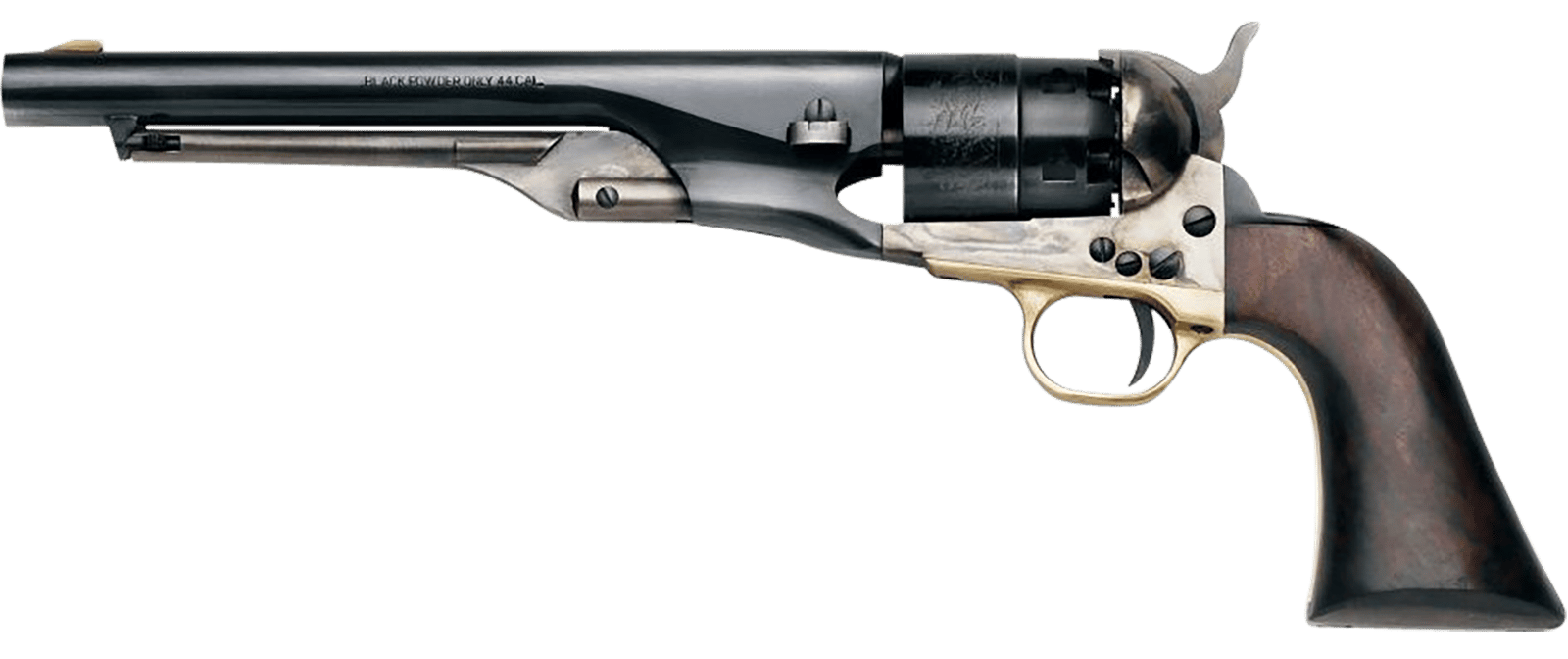 Pietta PF60OWS448 1860 Old West 44 Cal 8" 6rd Blued & Engraved Cylinder, Blued Steel Barrel, Wood Grip