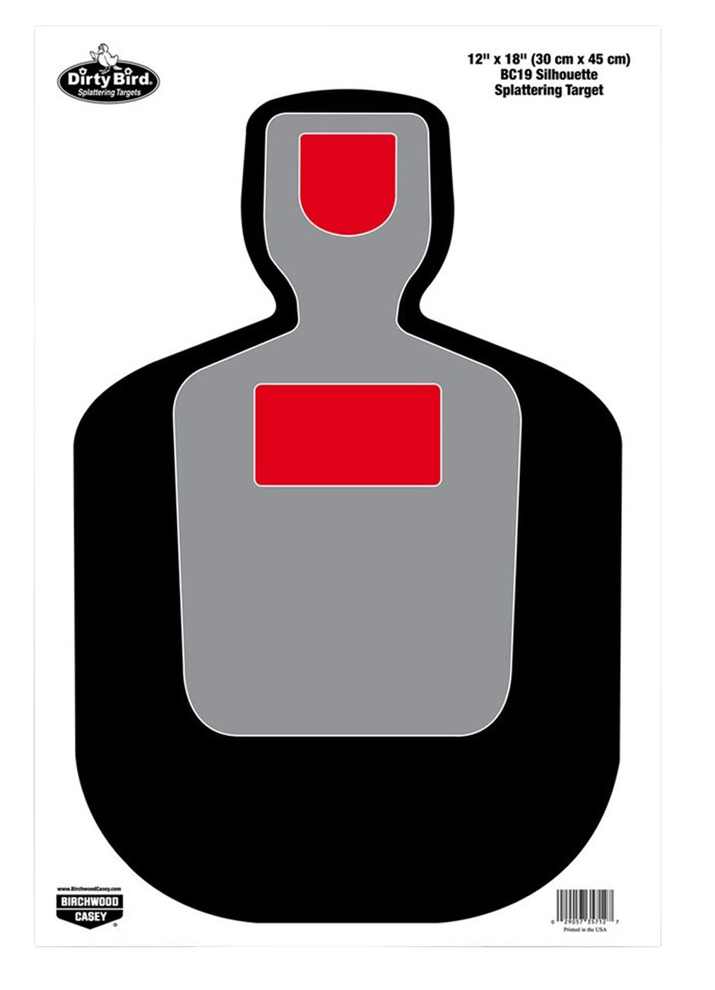 Birchwood Casey 35712 Dirty Bird BC-19 Silhouette Paper Hanging Pistol 12" x 18" Black/Gray/Red White Impact Splatter 100 Per Pkg