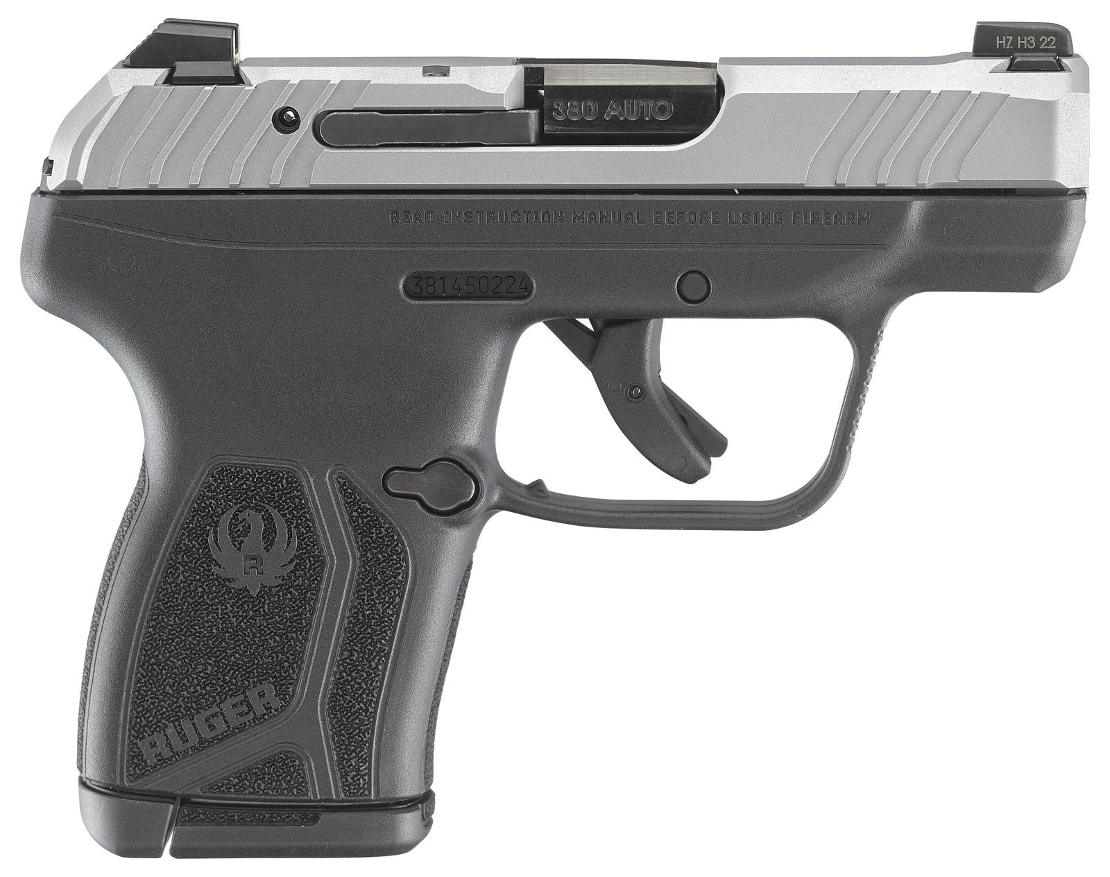 Ruger 13744 LCP Max  Compact 380 ACP 10+1 2.80" Black Oxide Steel Barrel, Matte Stainless Serrated Slide, Black Polymer Frame w/Serrated Trigger Guard w/Black Nylon Grip
