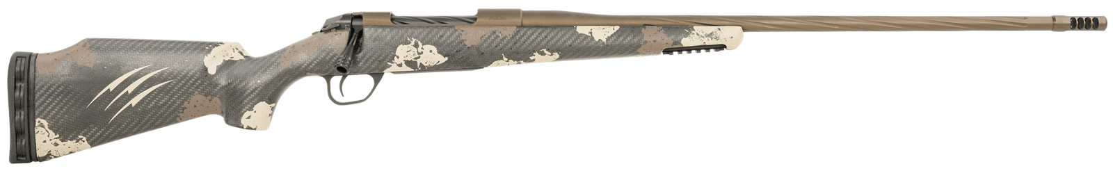 Fierce Firearms FRG7PRC24MM Twisted Rage  Full Size 7mm Rem 3+1 24" Midnight Bronze Cerakote Fluted Threaded Barrel & Receiver, Trophy Camo C3 Carbon Rage w/Pic Rail Carbon Fiber Stock