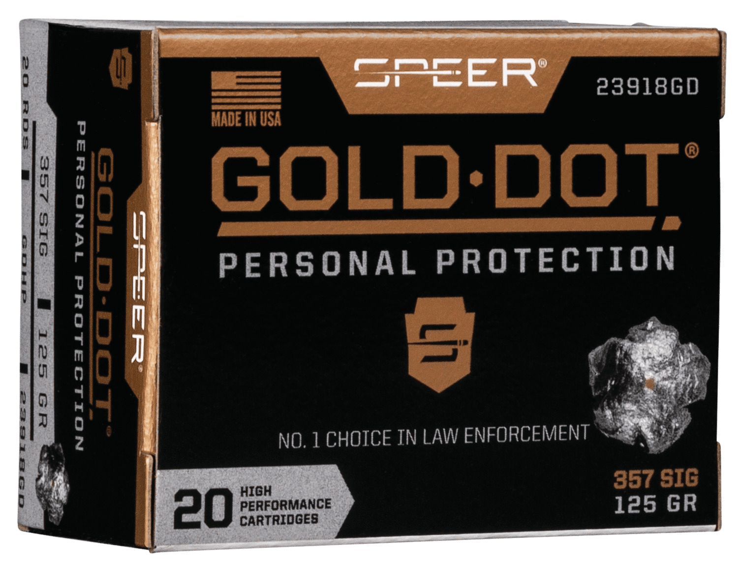 Speer 23918GD Gold Dot Personal Protection 357Sig 125gr Hollow Point 20 Per Box/10 Case