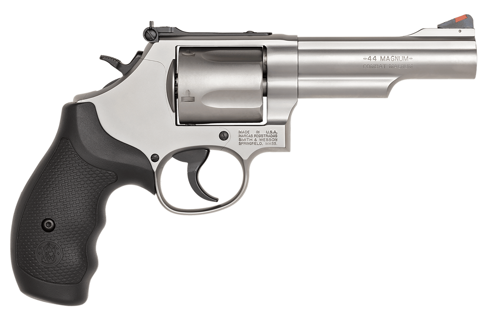 Smith & Wesson 162069 Model 69  44 Rem Mag or 44 S&W Spl Stainless Steel 4.25" 2 Piece Barrel & 5rd Cylinder, Matte Stainless Steel L-Frame, Full Stop Strap & Barrel Serration, Internal Lock