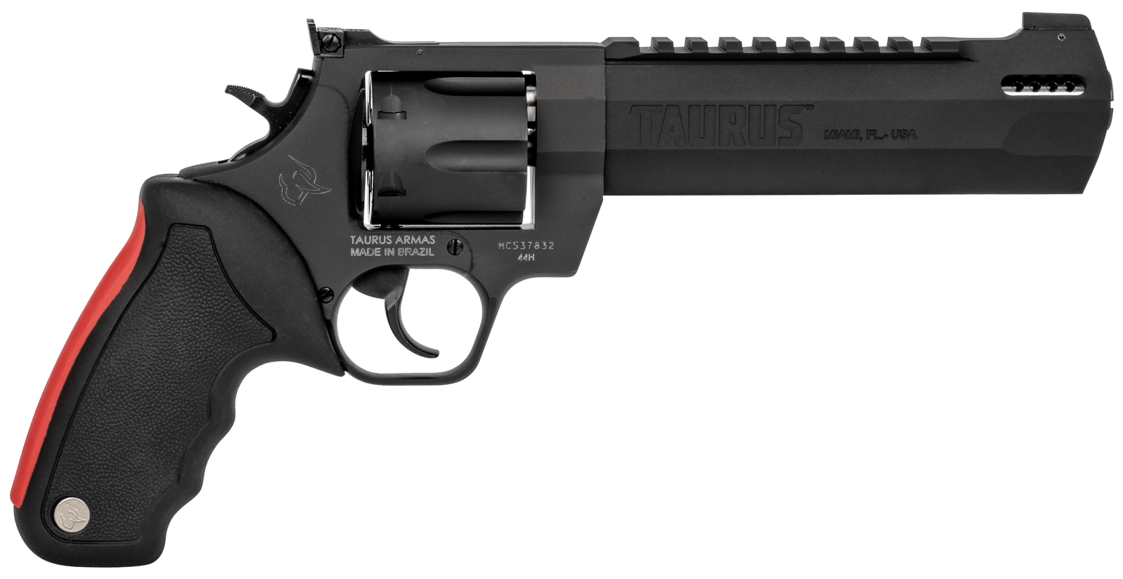 Taurus 2440061RH Raging Hunter  44 Rem Mag 6rd 6.75" Matte Black Oxide Steel Black Rubber with Integrated Red Cushion Insert Grip