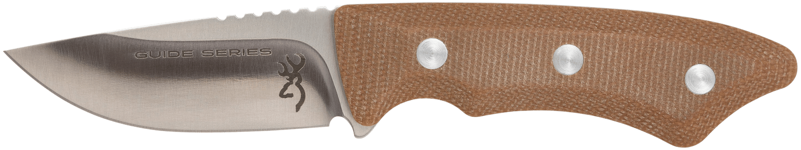 Browning 3220498B Guide Series  Small 3" Fixed Drop Point Plain Brown Satin Sandvik 14C28N SS Blade, Brown Micarta Handle