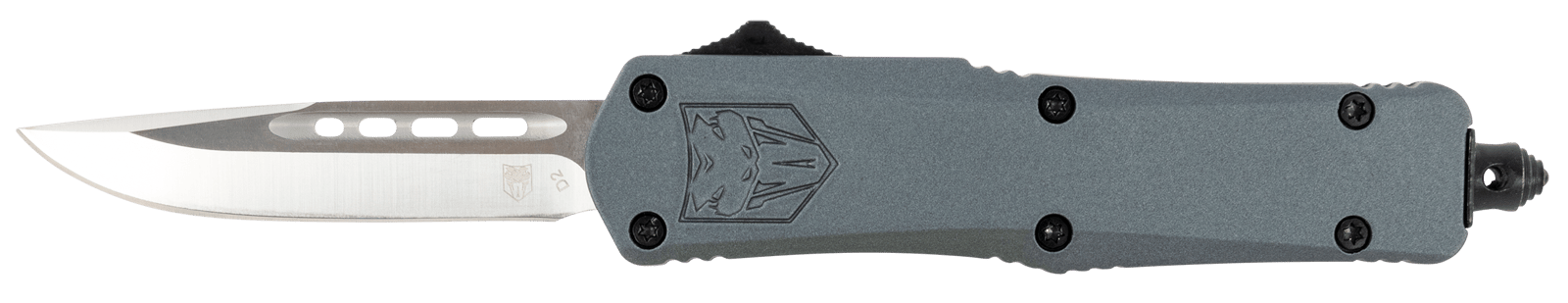 CobraTec Knives SGYFS3DNS FS-3  Small 2.75" OTF Plain D2 Steel Blade/Gray Aluminum Handle Features Glass Breaker Includes Pocket Clip