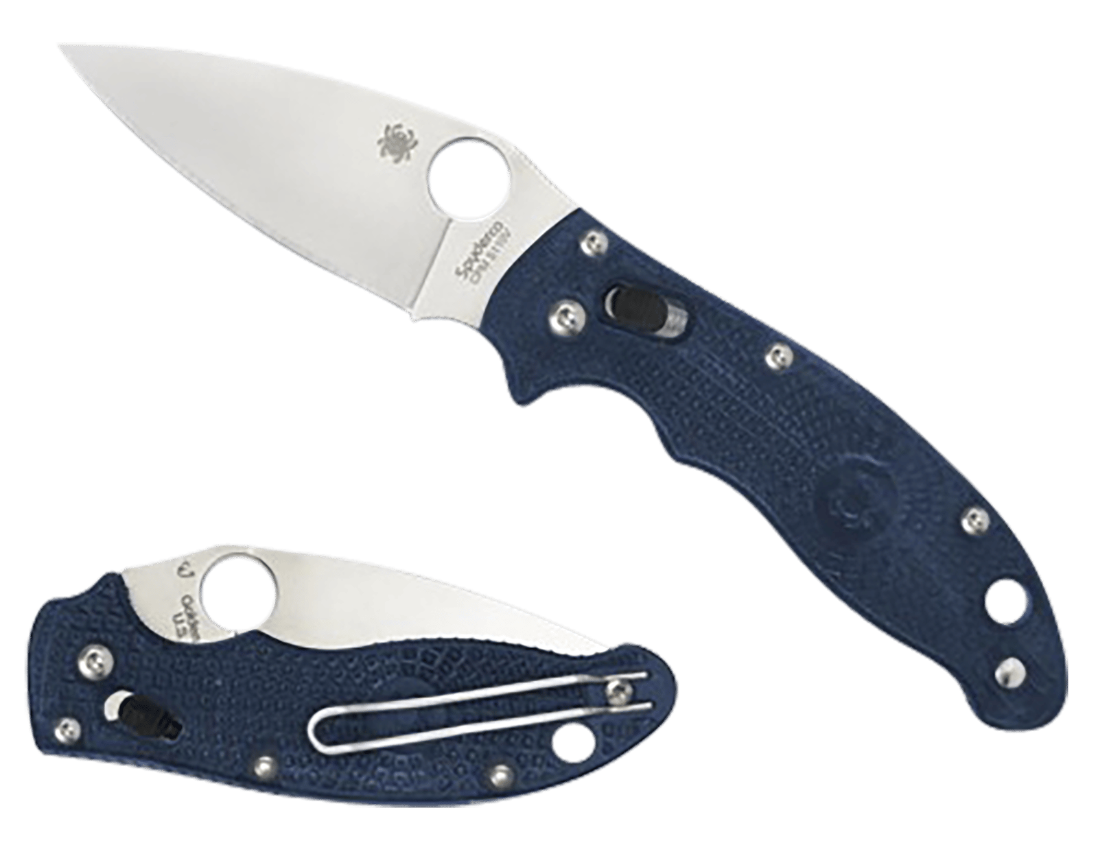 Spyderco C101PDBL2 Manix 2 Lightweight 3.37" Folding Plain Satin CTS BD1 SS Blade/Dark Blue Bi-Directional Texturing FRCP Handle Includes Pocket Clip