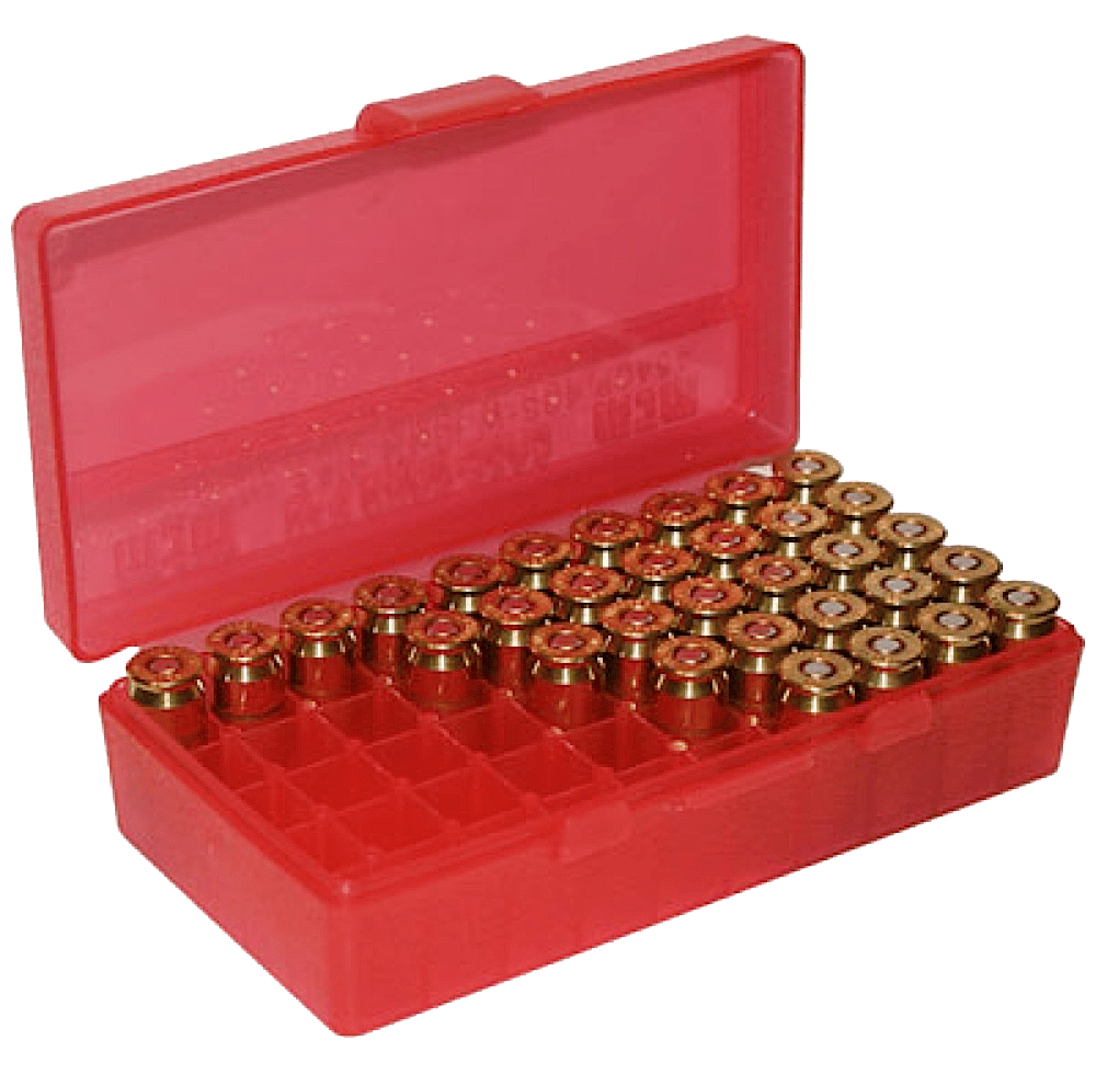 MTM Case-Gard P503829 Ammo Box Flip-Top Multi Caliber Handgun Clear Red Polypropylene 50rd