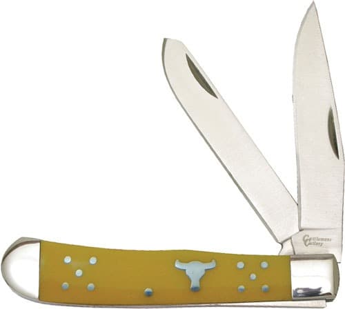 ABKT CATTLEMANS CUTLERY 3.25" YELLOW HANDLE TRAPPER 2-BLADE
