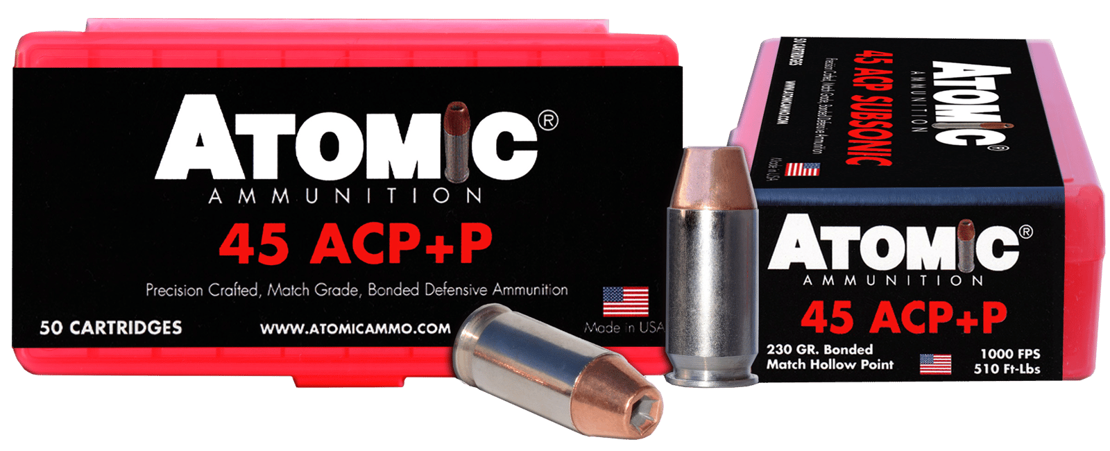 Atomic Ammunition 00433 Pistol Precision Craft 45ACP +P 230gr Bonded Match Hollow Point 50 Per Box/10 Case