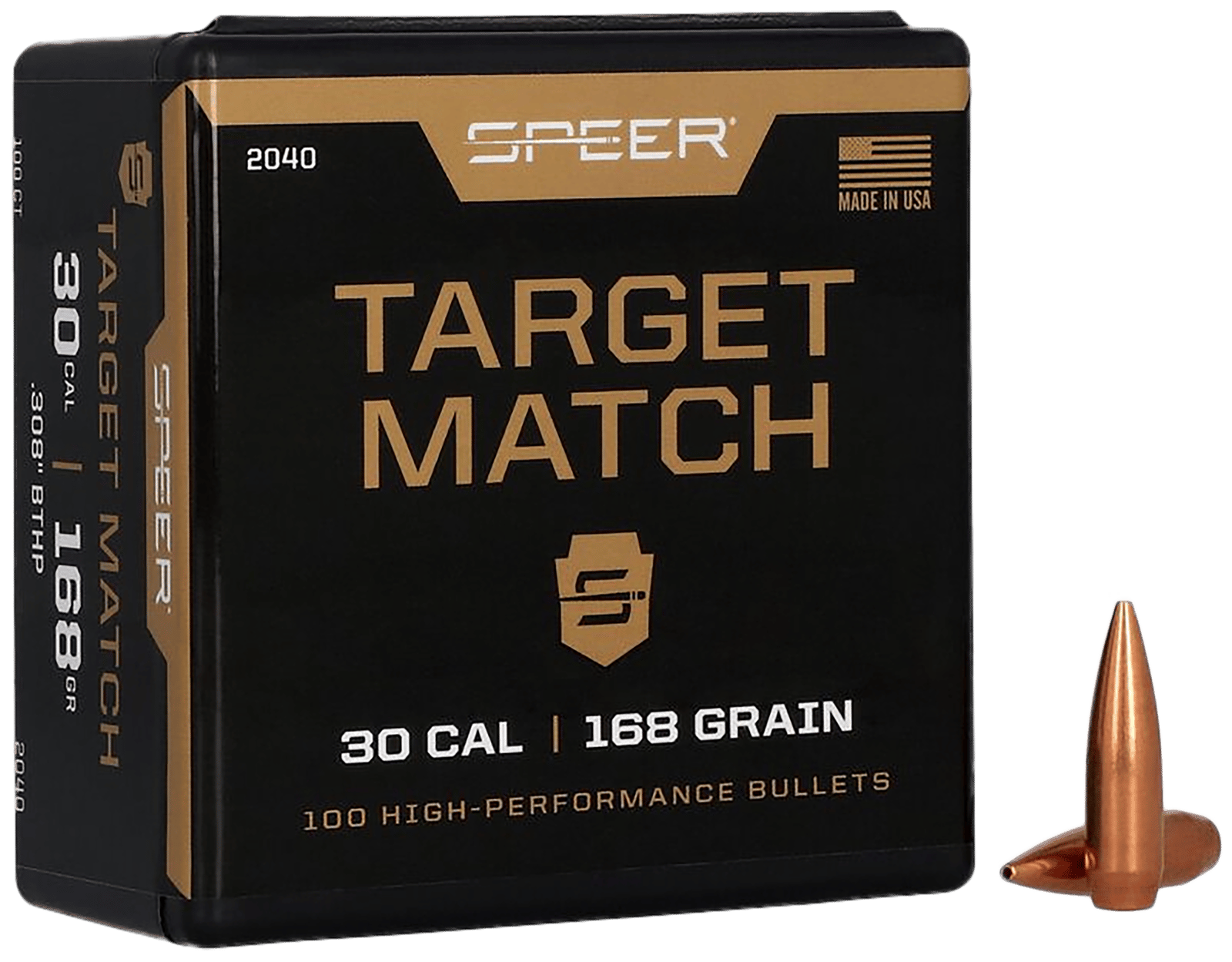 Speer 2040 Rifle Plinking Target Match .308 168 gr Open Tip Match Boat Tail 100 Per Box/ 5 Case