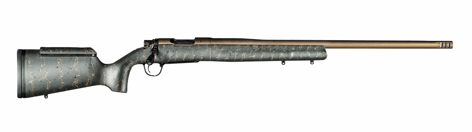 Christensen Arms 8010200900 Mesa Long Range 300 Win Mag 3+1 26" Threaded Barrel, Burnt Bronze Cerakote, Green with Black/Tan Webbing Stock