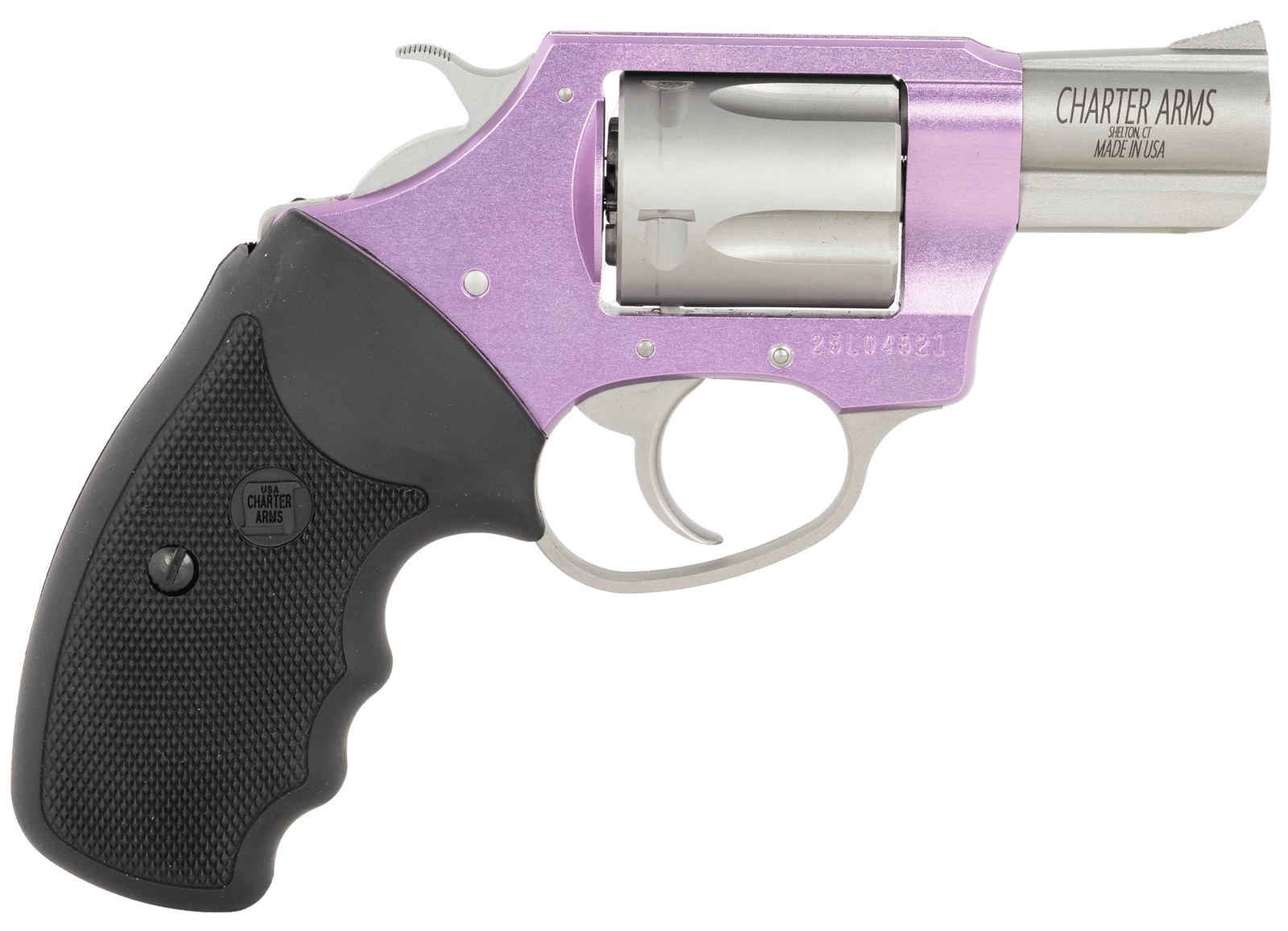 Charter Arms 53840 Undercover Lite Lavender Lady Small 38 Special 5rd 2" Stainless Steel Barrel & Cylinder, Lavender Aluminum Frame, Black Finger Grooved Rubber Grip, Exposed Hammer