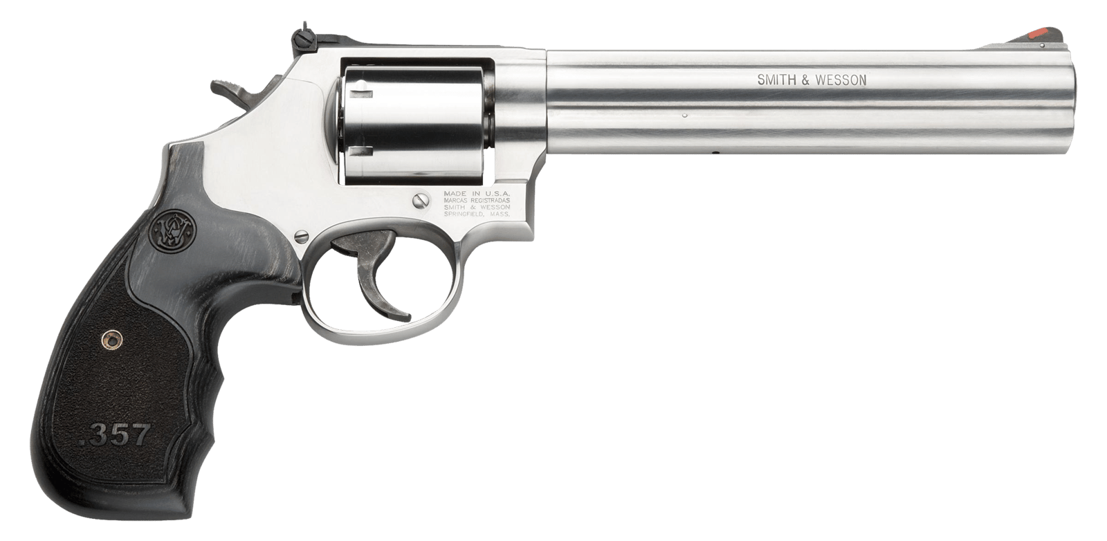 Smith & Wesson 150855 Model 686 Plus 38 S&W Spl +P, 357 Mag 7rd 7" Stainless Steel Barrel & Cylinder Satin Stainless Steel Frame with Black & Silver Custom Wood Grip & Red Ramp Front Sight