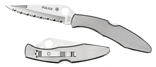 Spyderco C07S Police  4.13" Folding Spear Point Part Serrated VG-10 SS Blade Stainless Steel Handle Includes Pocket Clip
