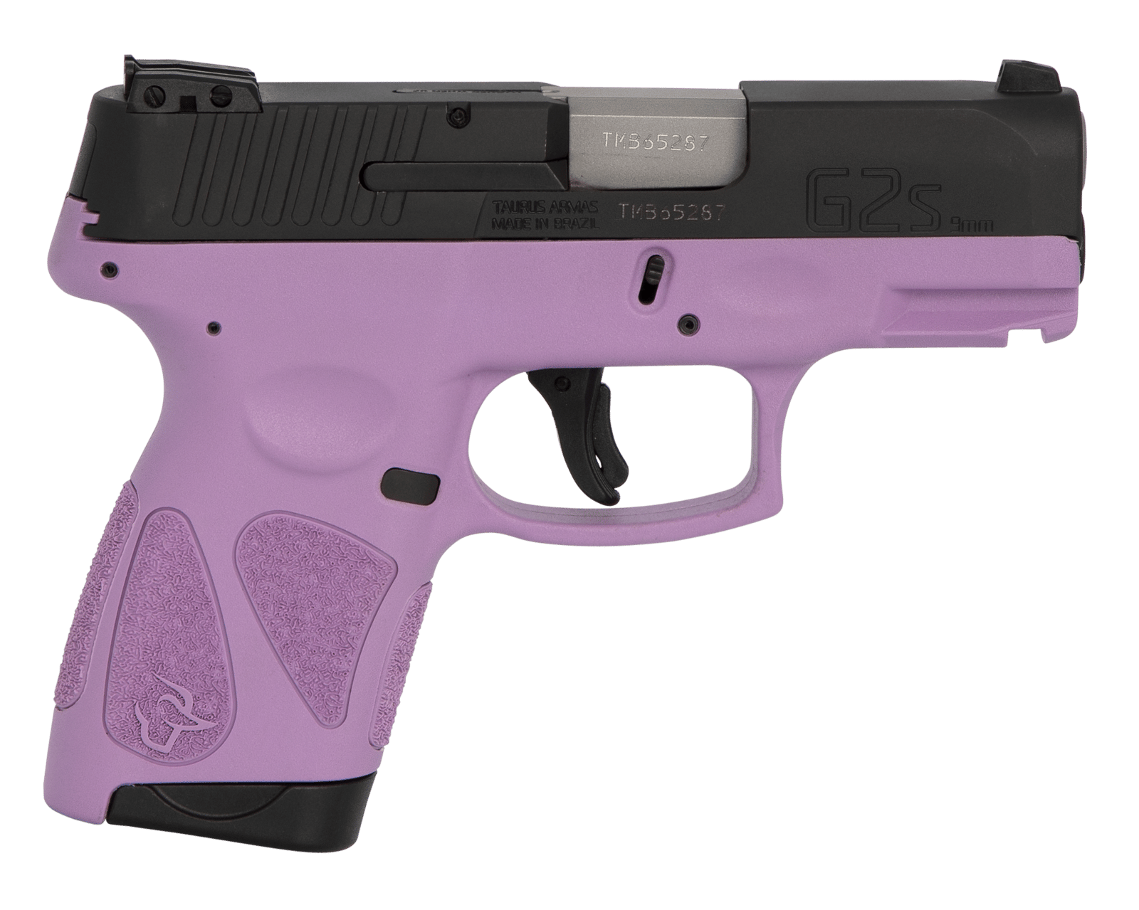 Taurus 1G2S931LP G2S  Compact Frame 9mm Luger 7+1 3.26" Matte Stainless Steel Barrel, Matte Black Serrated Alloy Steel Slide, Light Purple Polymer Frame w/Picatinny Rail & Polymer Grip, Right Hand