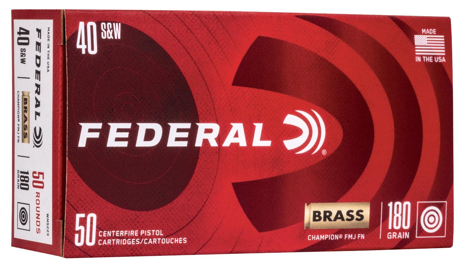 Federal WM5223 Champion Training 40S&W 180gr Full Metal Jacket 50 Per Box/20 Case