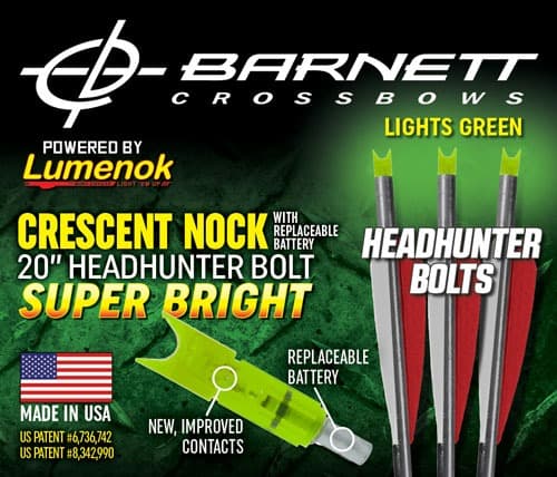 LUMENOK XBOW ARROW 20" BARNETT HEADHUNTER GREEN CRESCENT 3PK