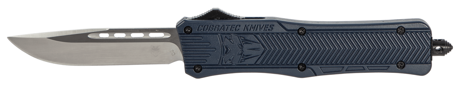 CobraTec Knives MNYCTK1MDNS CTK-1  Medium 3" OTF Drop Point Plain D2 Steel Blade/NYPD Blue Aluminum Handle Features Glass Breaker Includes Pocket Clip
