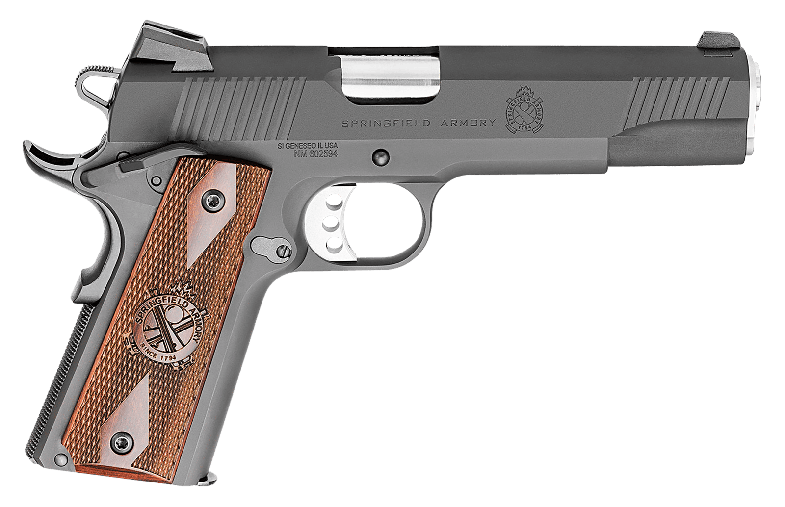 Springfield Armory PX9109LCA 1911 Loaded *CA Compliant 45 ACP 7+1, 5" Stainless Match Grade Barrel, Black Parkerized Serrated Carbon Steel Slide & Frame w/Beavertail, Crossed Cannon Cocobolo Grip