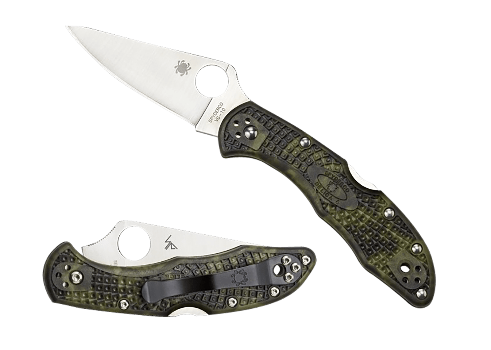Spyderco C11ZFPGR Delica 4 Lightweight 2.90" Folding Plain Satin VG-10 SS Blade/Zome Green Bi-Directional Texturing FRN Handle Includes Pocket Clip