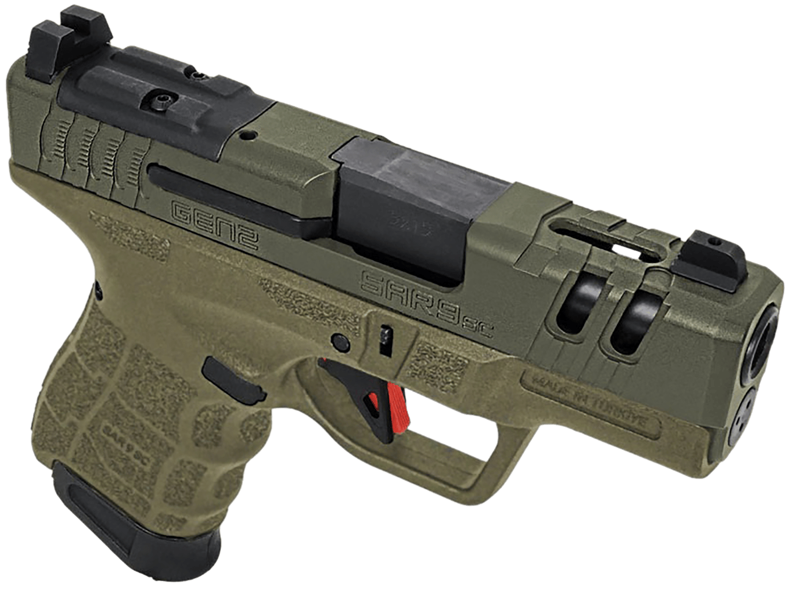 SAR USA SAR9SCG2OD SAR9 SC Gen2 Sub-Compact Frame 9mm Luger 15+1 3.30" Black Steel Barrel, OD Green Cerakote Steel Optic Ready/Ported/Serrated Slide, OD Green Polymer Frame, OD Green Polymer Grip