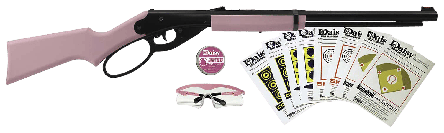 Daisy 994999403 Carbine Fun Kit Spring Piston, 177 BB 350 fps, Black Rec, Pink Synthetic Furniture, Includes Glasses/350rd Ammo/Target