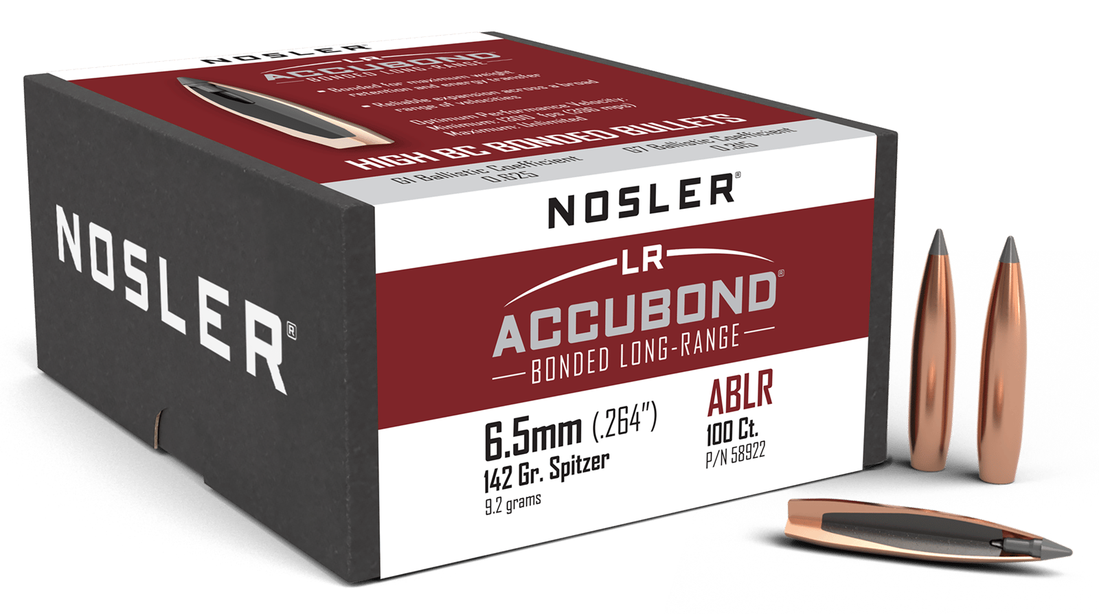 Nosler 58922 AccuBond Long Range 6.5mm 142gr Spitzer Point 100/Box