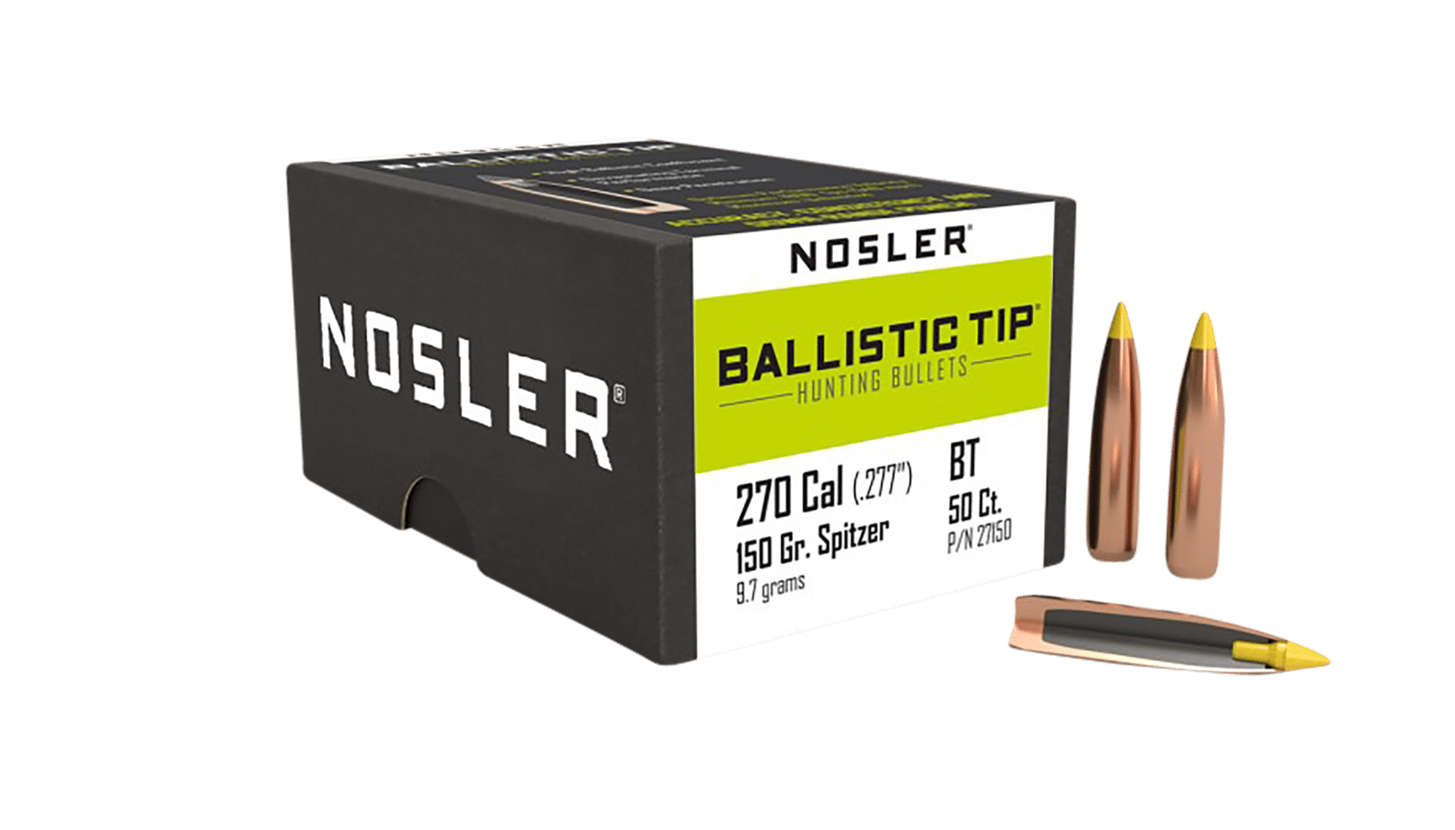 Nosler 27150 Ballistic Tip  270Caliber 150gr Spitzer 50/Box