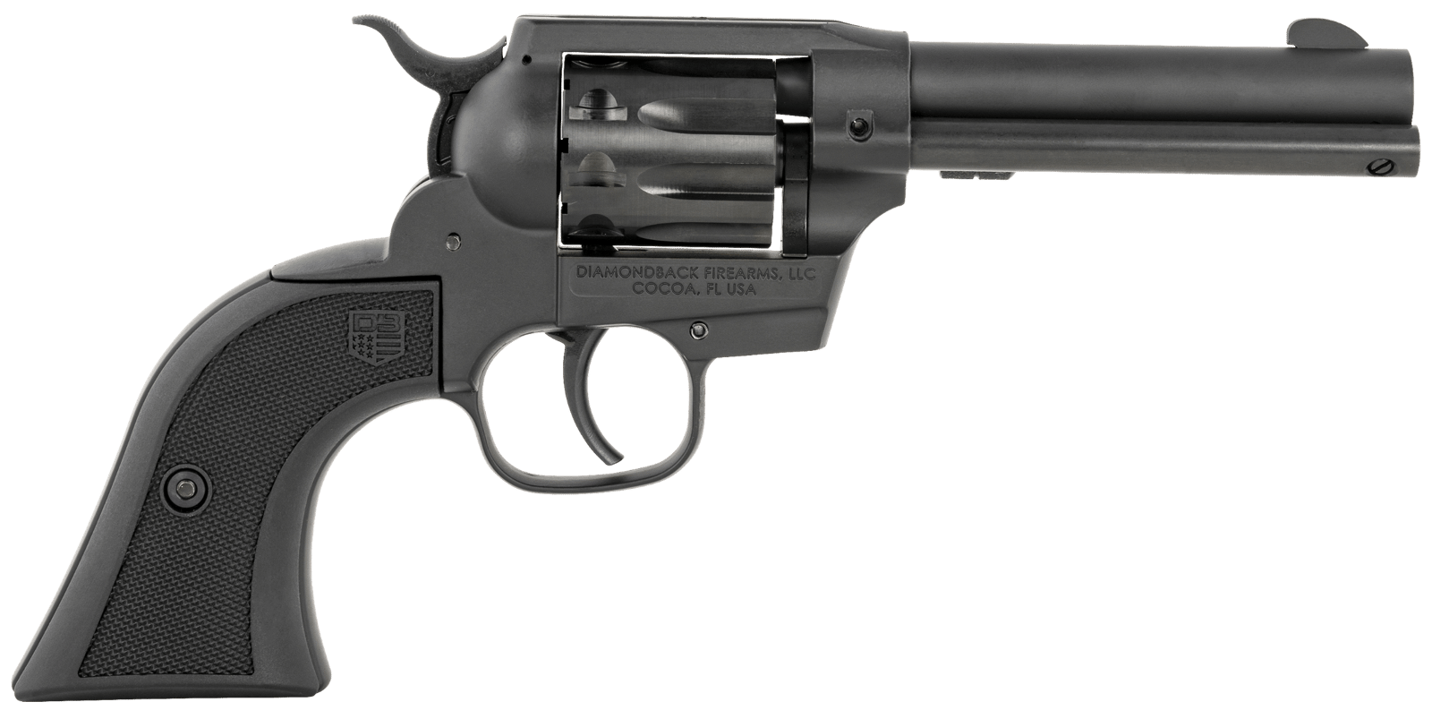 Diamondback DB051CA001 Sidekick  22 LR 9 Shot, 4.50" Black Cerakote Steel Barrel, Black Cerakote Zinc Alloy Frame, Black Cerakote Cylinder, Black Checkered Nylon Grip, Hammer Safety, Exposed Hammer