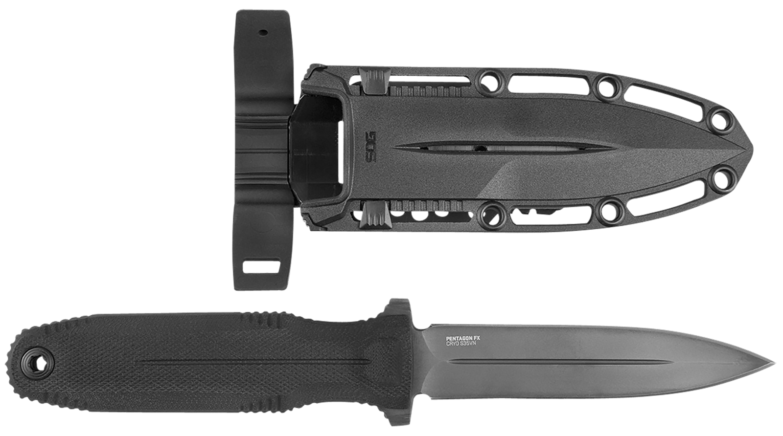 S.O.G SOG17610157 Pentagon FX 4.77" Fixed Spear Point Plain Black Titanium Nitride Cryo CPM S35VN Blade/G10 Blackout Handle