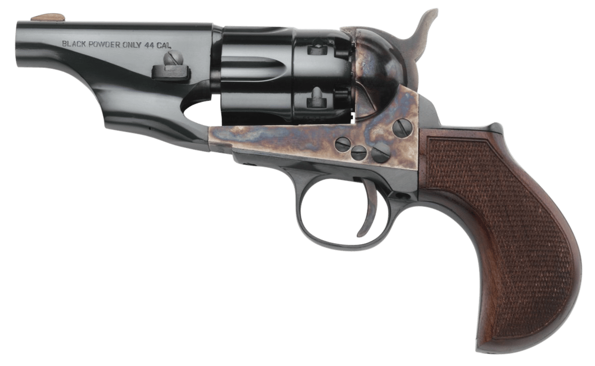Taylors & Company 200017 1860 Army Snub Nose Pietta 44 Cal 6 Shot Percussion 3" Blued Round Barrel, Blued Cylinder, Color Case Hardened Steel Frame, Checkered Walnut Birdshead Grip