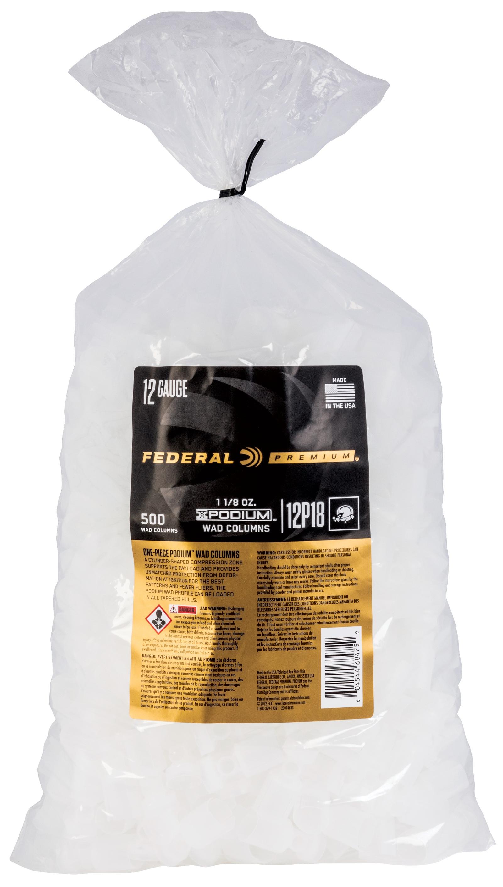 Federal 12P18 Podium Wad Premium 12Gauge 1 1/8oz White Plastic 500/ 10