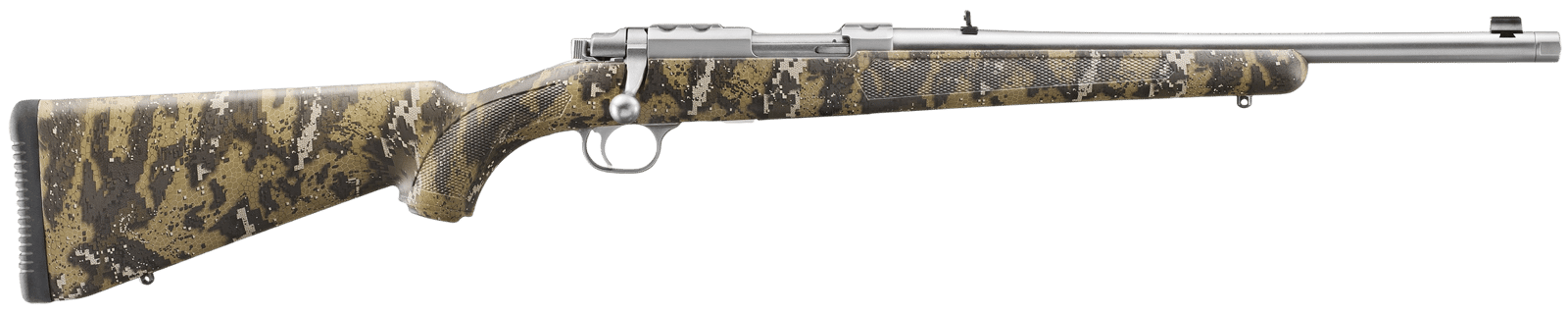 Ruger 7426 77/44  44 Rem Mag 4+1 16.60" Brushed Stainless Steel Threaded Barrel, Brushed Stainless Steel Receiver w/Integral Scope Mount, Desolve Bare Reduced Camo Synthetic Stock