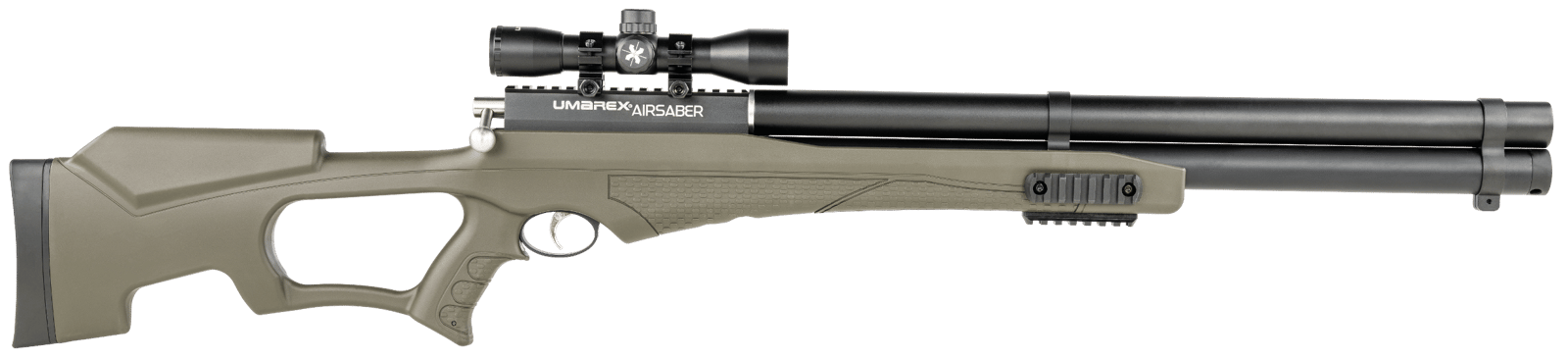 Umarex 2252660 Air Saber Combo PCP Umarex Straight Flight Technology Arrows 1 Shot, Black Barrel, Black Receiver, Green Fixed Thumbhole Stock, Scope Axeon Optics 4x32mm