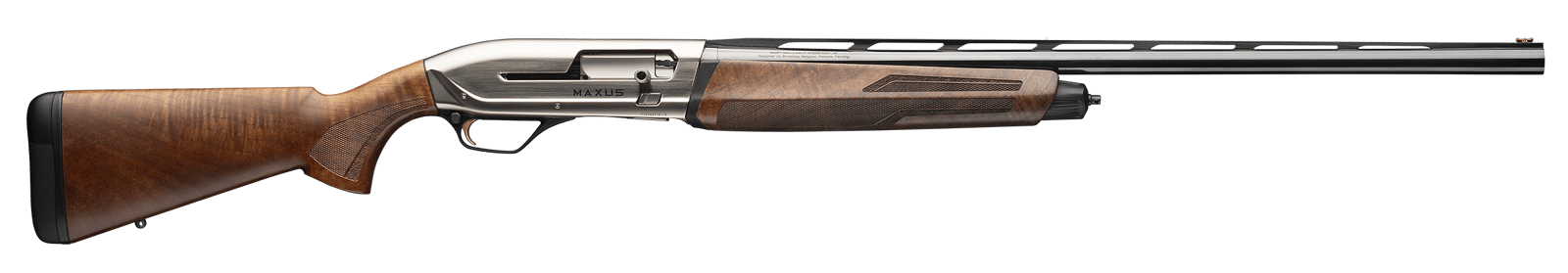 Browning 011779205 Maxus II Upland Full Size 12 Gauge Semi-Auto 3" 4, 2 3/4" Shells 26" Matte Blued Vent Rib Barrel, Satin Nickel Aluminum Receiver,  Grade I Turkish Walnut Wood Stock w/Adj Shim