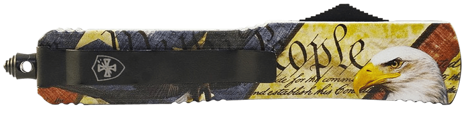 Templar Knife MZEG321 Premium Weighted Eagle Slim 3.16" OTF Drop Point Plain Black Oxide Stonewashed D2 Steel Blade, 4.93" Eagle w/"We The People" Aluminum Zinc Alloy Handle